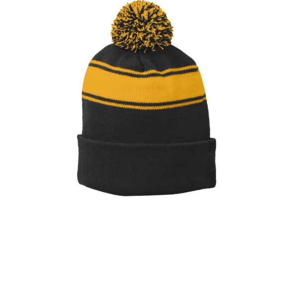 Sport-Tek Stripe Pom Pom Beanie Thumbnail